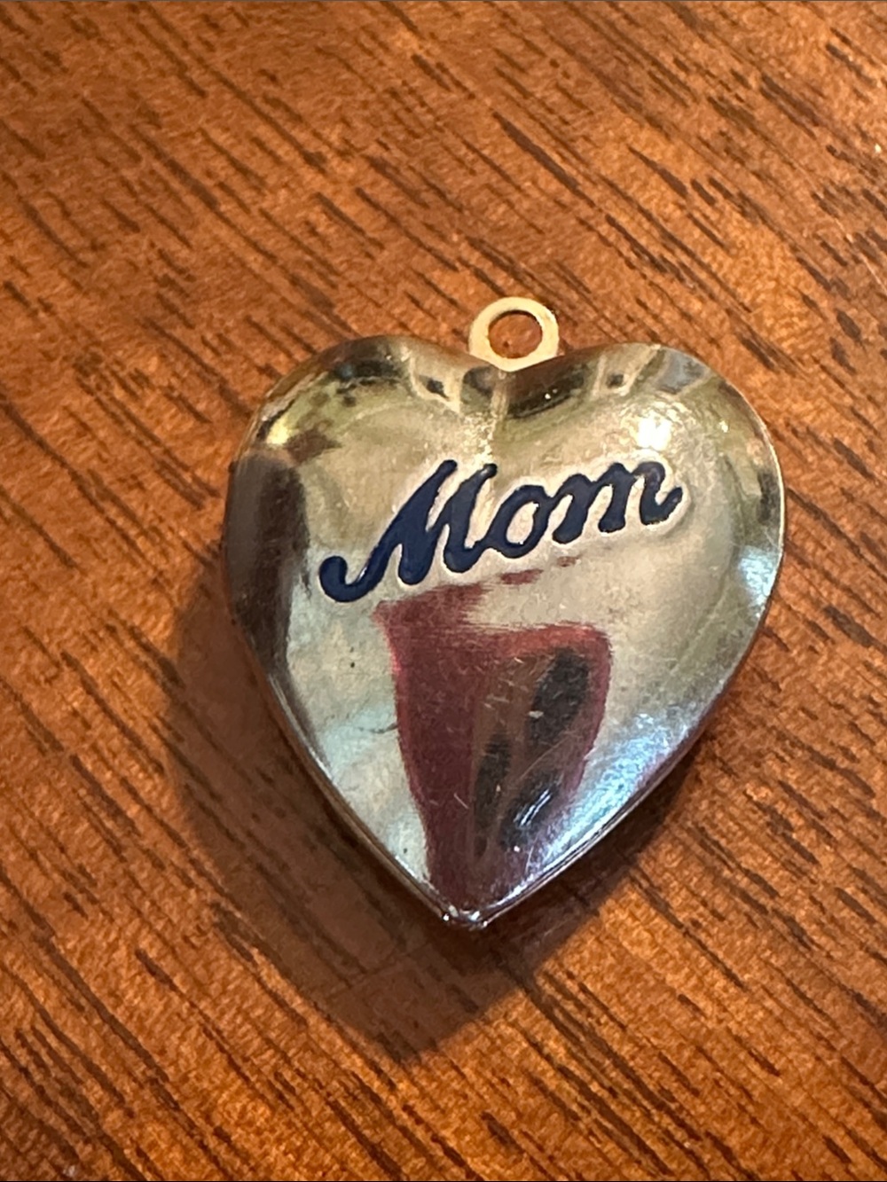 Vtg Gold Tone Puffy Heart 'Mom' Locket‎ Pendant Charm with “I Love You” inside